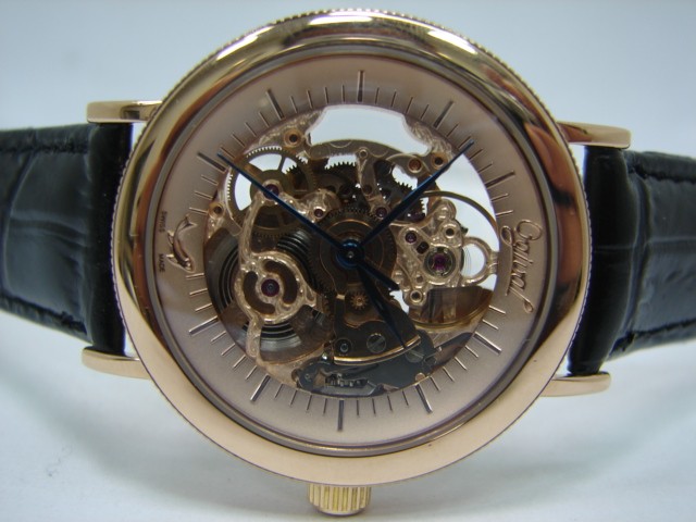 流當品拍賣 原裝 OGIVAL 愛其華 18K 玫瑰金 雙簍空 自動 男錶