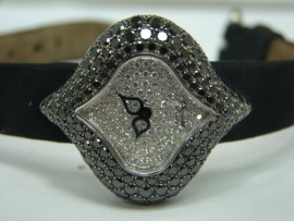 流當品拍賣 稀有 原裝 CHOPARD 蕭邦 PASHKIN 18K 黑彩鑽 石英 女鑽錶