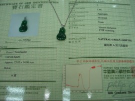 造型 A貨 滿色 葫蘆 翡翠玉 K金鑽墬 附中國證書